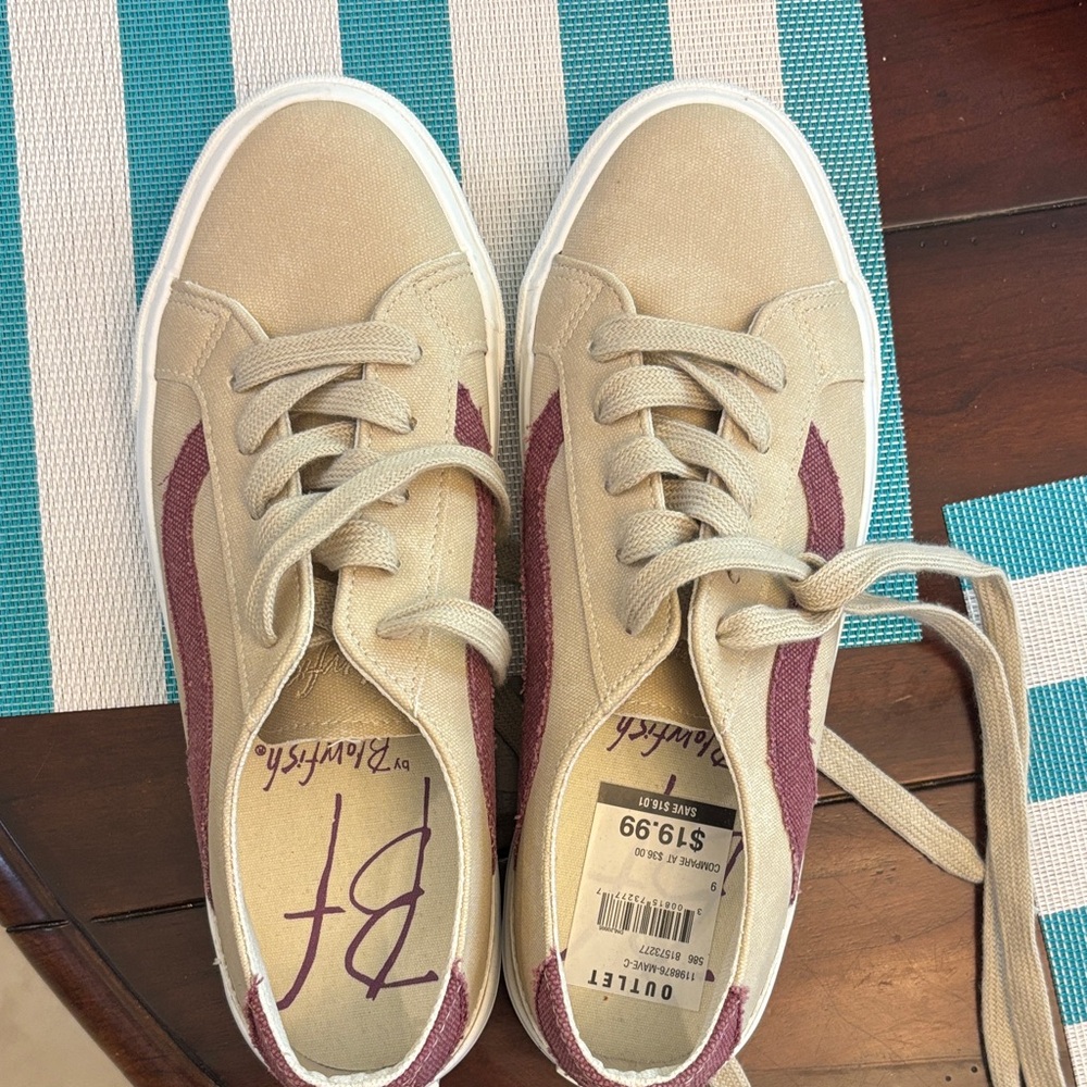 Blowfish Tan and Burgundy Sneakers